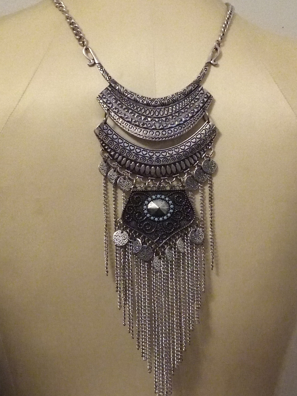 Source Unknown Silver-Tone Layered Fringe Bib Necklace